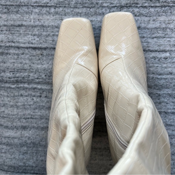 Princess Polly Montgomery Boots Cream Croc Size 9 - Picture 5 of 11